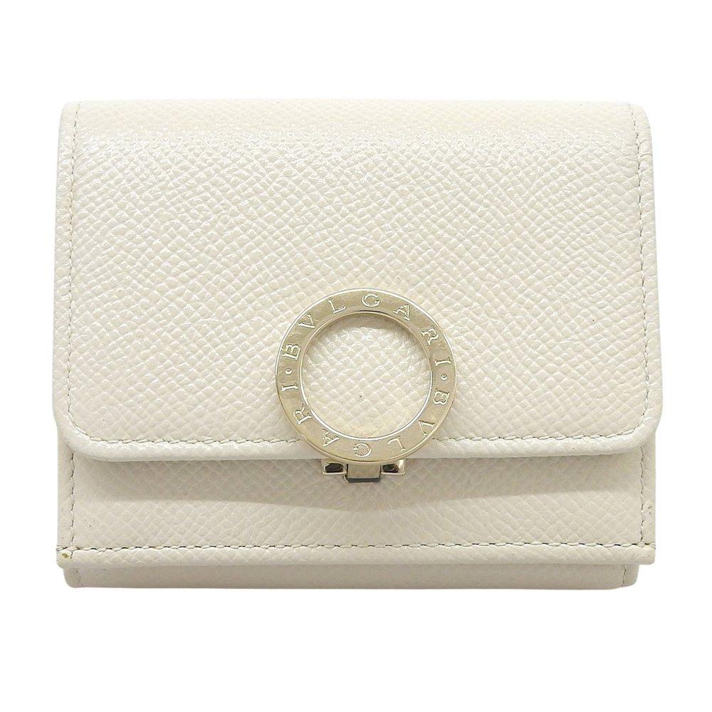 BVLGARI Bulgari Bicolor Leather Compact Tri-fold Wallet, Light Beige and Purp...